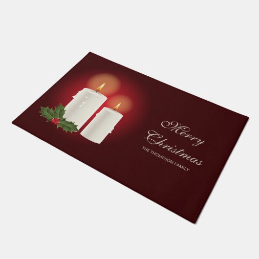 Paillasson Bougies De Noël Blanches Sur Rouge Avec Texte Pers (Incliné)