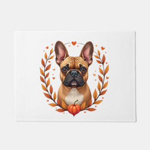 Paillasson Bouledogue français vintage avec couronne de feuil