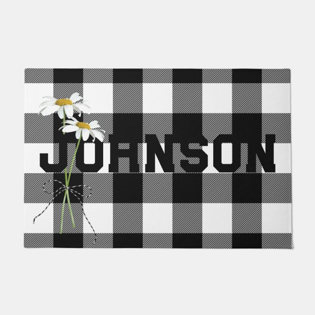 Paillasson Bouquet Daisy avec nom sur Buffalo Plaid (Devant)