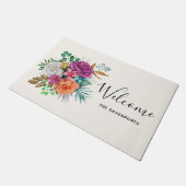 Paillasson Bouquet floral rose, orange et blanc (Incliné)