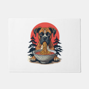 Paillasson Boxer vintage mangeant des ramen au coucher de sol