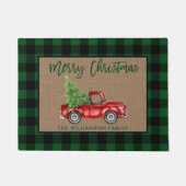 Paillasson Bracelet Script Vert Plaid Burlap Camion de Noël (Devant)