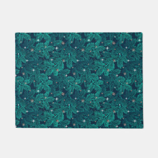 Paillasson Branches de pin sarcelle avec flocons de neige bla