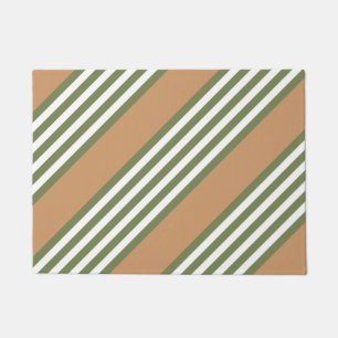 Paillasson Brayures vert olive et blanc motif avec bronze