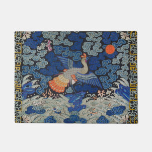Paillasson Broderie chinoise bleu d'oiseau Vintage