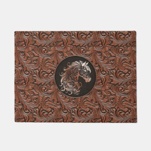 Paillasson Brown cowgirl floral à outils cuir tête de cheval