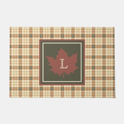 Paillasson Brown Plaid Motif Automne Maple Leaf Monogramme (Devant)