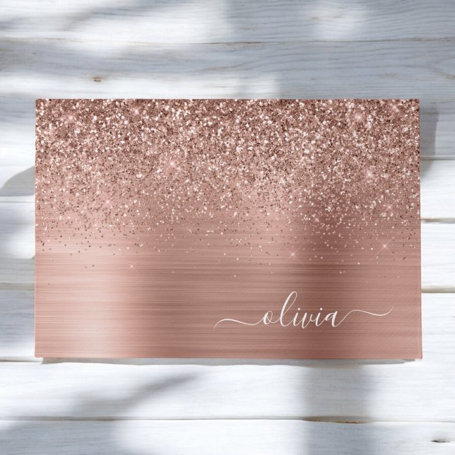 Paillasson Brushed metal rose Gold Pink Glitter Monogram (Créateur téléchargé)