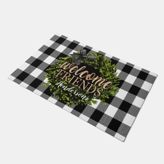 Paillasson Buffalo Check Black and White Boxwood Wreath (Incliné)