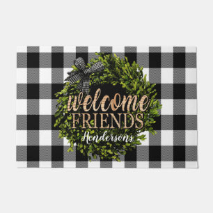 Paillasson Buffalo Check Black and White Boxwood Wreath