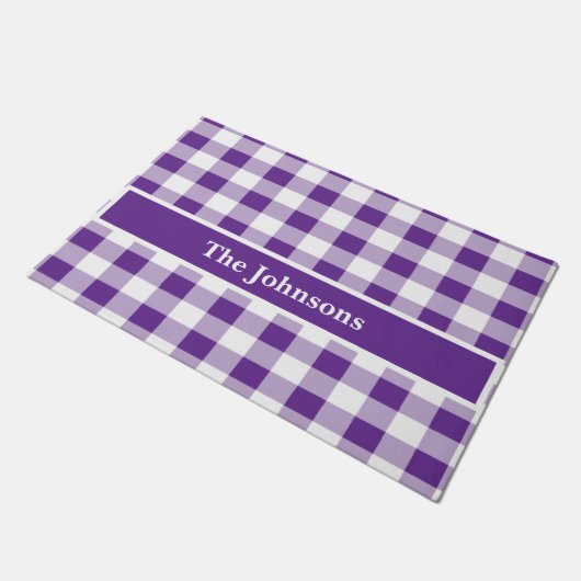 Paillasson Buffalo Check Plaid Purple and White Personnaliser (Incliné)