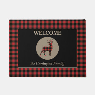 Paillasson Buffalo Plaid Motif Buck Deer Bienvenue