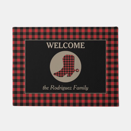 Paillasson Buffalo Plaid Motif Cowboy Boot Welcome (Devant)