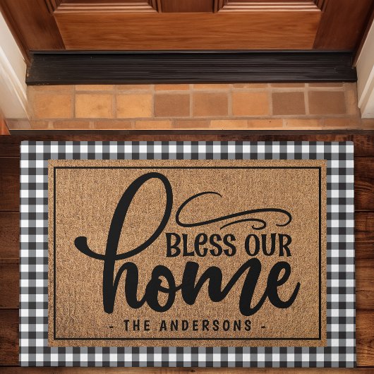 Paillasson Buffle personnalisé Plaid Bless Our Home