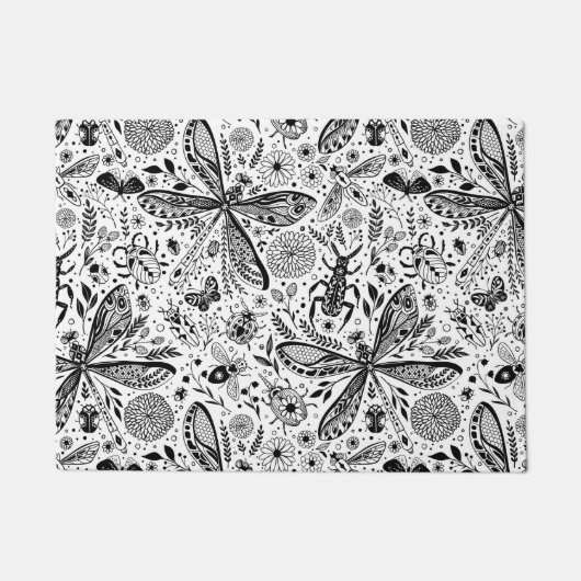 Paillasson Bugs de Doodle sur bleu foncé (Devant)