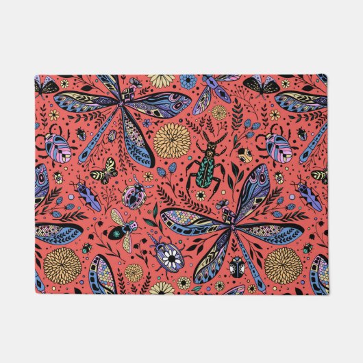 Paillasson Bugs de Doodle sur corail rouge (Devant)