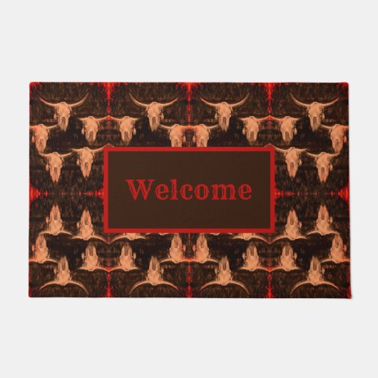 Paillasson Bull Skull Brown Russe Western Pays Bienvenue (Devant)