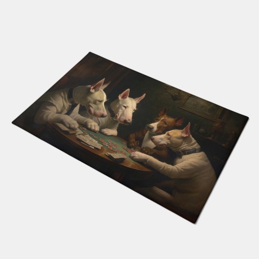 Paillasson Bull Terrier Chiens Jouer Poker Art (Incliné)