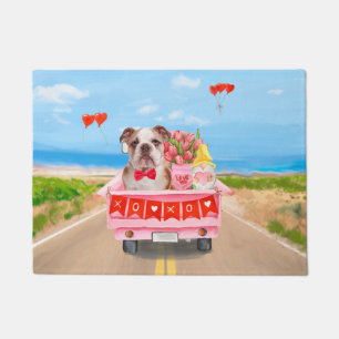 Paillasson Bulldog anglais Saint-Valentin Coeurs de camion