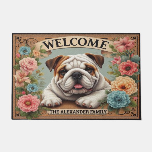 Paillasson Bulldog Paradise, Nom Personnalisé Welcome Dog (Devant)