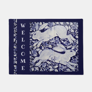 Paillasson Bunny Lapin Bleu & Blanc Bienvenue Elégant Carrela