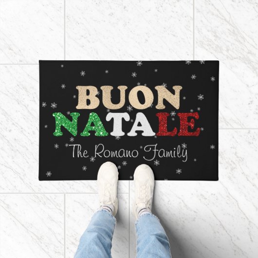 Paillasson Buon Natale Nom de famille Noël italien en noir (Intérieur)