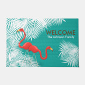 Paillasson Burlap turquoise avec Flamants roses roses (Devant)