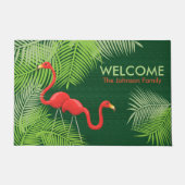 Paillasson Burlap vert avec Flamants roses roses (Devant)