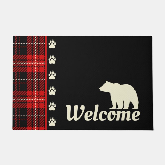 Paillasson Cabine Red Plaid Bear Bienvenue (Devant)