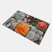 Paillasson Cactus Roses Photo Collage Bienvenue Script Modern (Incliné)
