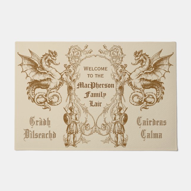 Paillasson Cadre écossais de guerrier de confrère de dragon (Devant)
