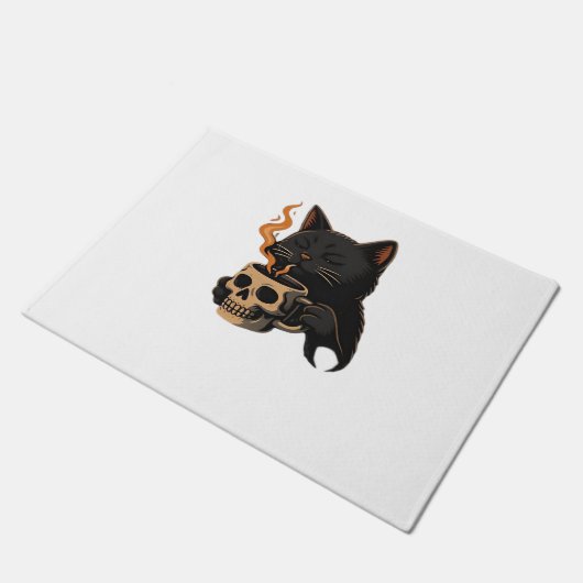 Paillasson Café En Chat Foncé Avec Mug Crâne Surdimensionné T (Incliné)