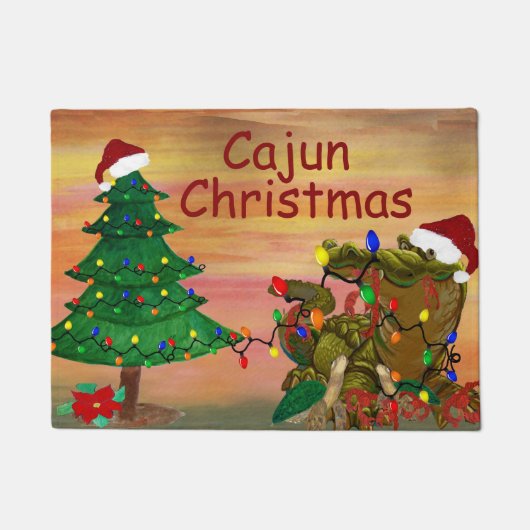 Paillasson Cajun bayou maison Noël Alligator de Noël (Devant)