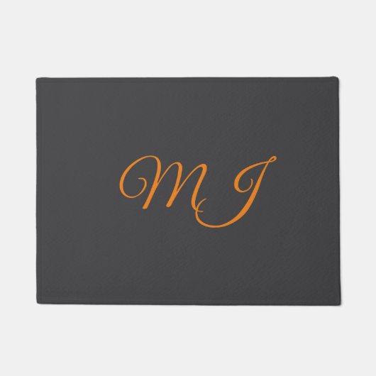 Paillasson Calligraphie gris orange monogramme nom initial (Devant)
