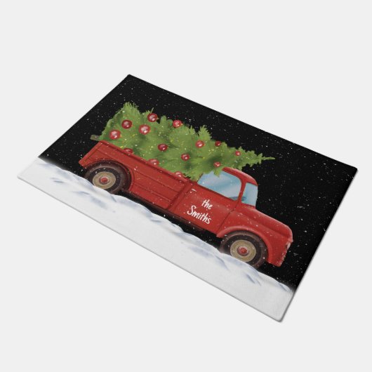 Paillasson Camion rouge de Noël avec nom (Incliné)