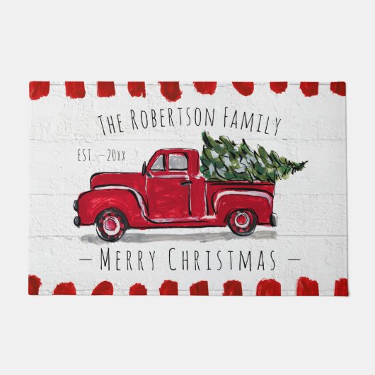 Paillasson Camion rouge Hauling Arbre de Noël Porte Mat (Devant)