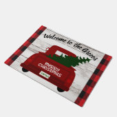 Paillasson Camion Vintage rouge avec pot de bienvenue (Incliné)