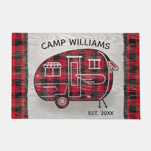 Paillasson Camper Rustic Red Buffalo Plaid Monogram (Devant)