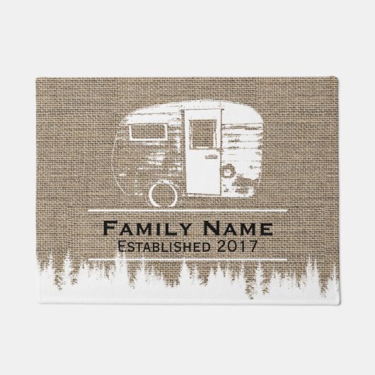 Paillasson Camping Trailer Campers Nom de famille Burlap (Devant)
