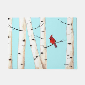 Paillasson Cardinal avec des arbres de bouleau
