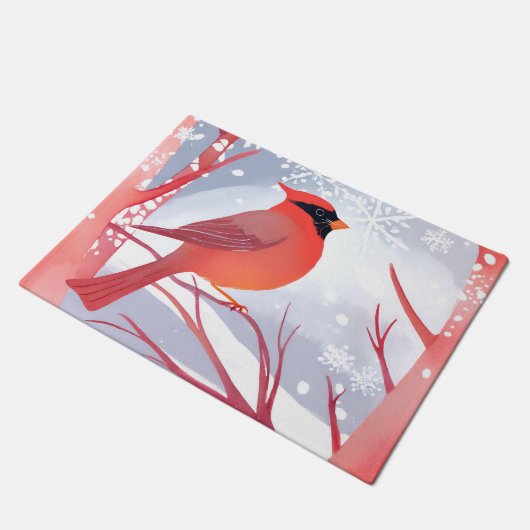 Paillasson Cardinal rouge | Belle aquarelle peinture (Incliné)