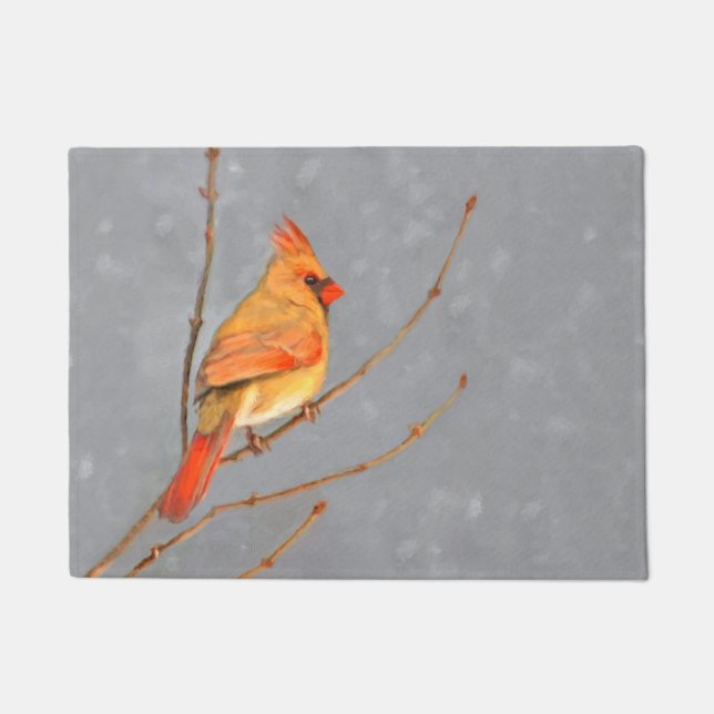 Paillasson Cardinal sur la peinture de branche - Art original (Devant)
