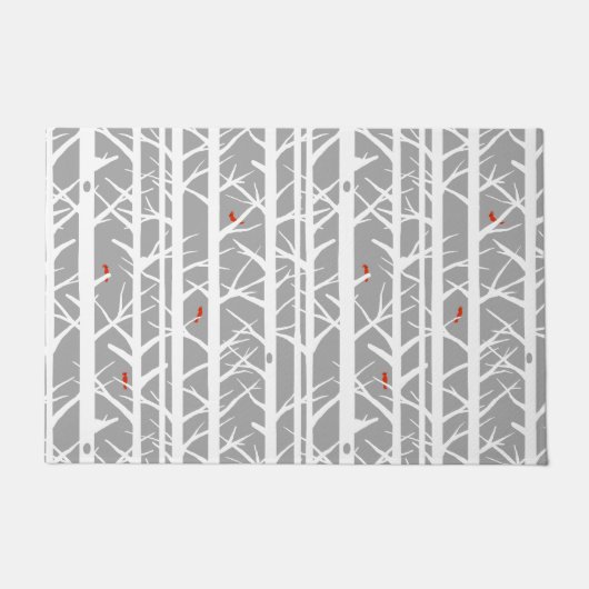 Paillasson Cardinaux dans les bouleaux en gris clair (Devant)