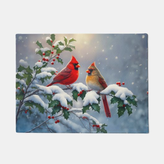 Paillasson Cardinaux rouges et Holly en neige (Devant)