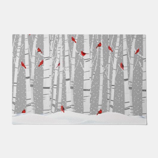 Paillasson Cardinaux rouges sur bouleau blanc (Devant)
