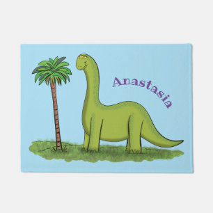 Paillasson Caricature de dinosaure de brontosaurus vert migno
