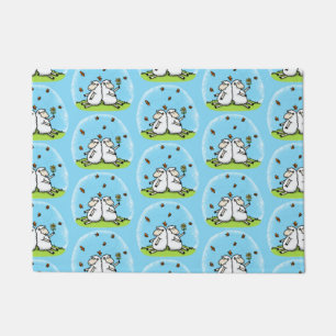 Paillasson Caricature de moutons mignons amis et papillons