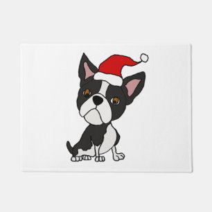Paillasson Caricature de Noël du mignon Boston Terrier à Sant