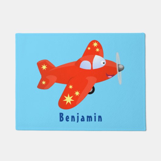 Paillasson Caricature de vol d'avion rouge mignon (Devant)