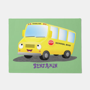 Paillasson Caricature du bus scolaire jaune joyeux